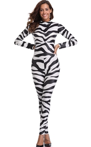 F1822 Sexy Halloween zebra Print Catsuit Party Fancy Dress Jumpsuit playsuit